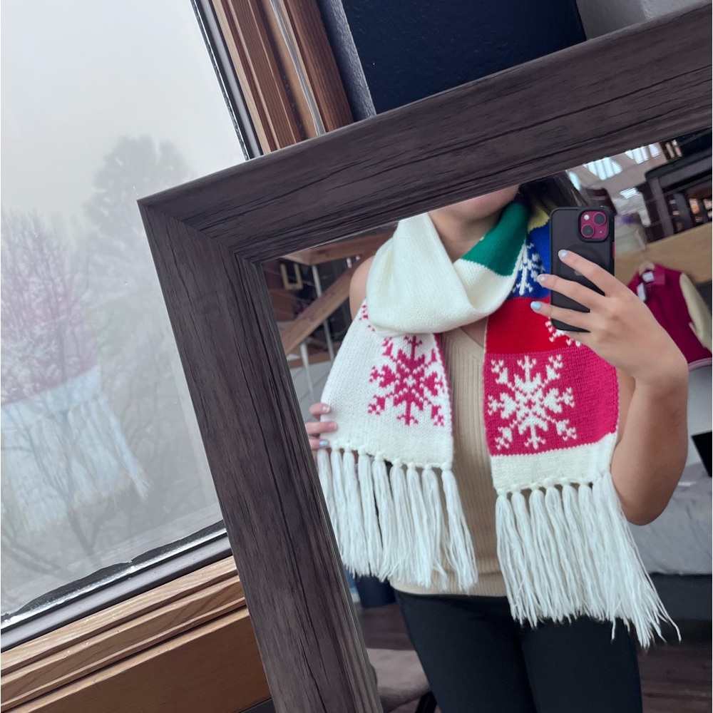 New York & Company: Snowflake Rainbow Tassel Scarf View 6